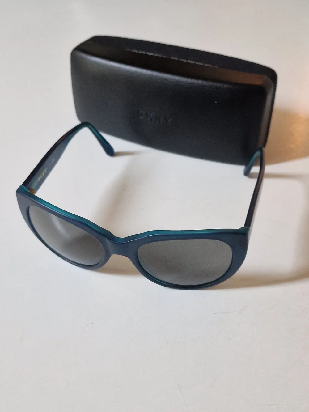 DKNY Teal Sunglasses with Gold Logo Accents
